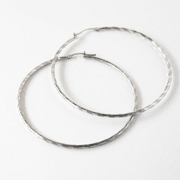 Twisted Sterling Silver Hoops big hoop earrings Medium thin hoops - Picture 1 of 5